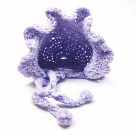 VTG Hand Knit Lavender Baby Bonnet and Booties Sz 0 Newborn - Picture 7 of 8